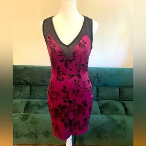 Purple black velvet mesh stretch cocktail dress
